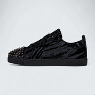 Louis Junior Spikes Zebra Printed Velvet Black Sneaker