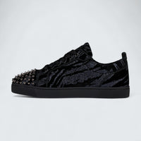 Louis Junior Spikes Zebra Printed Velvet Black Sneaker