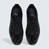 Louis Junior Spikes Zebra Printed Velvet Black Sneaker