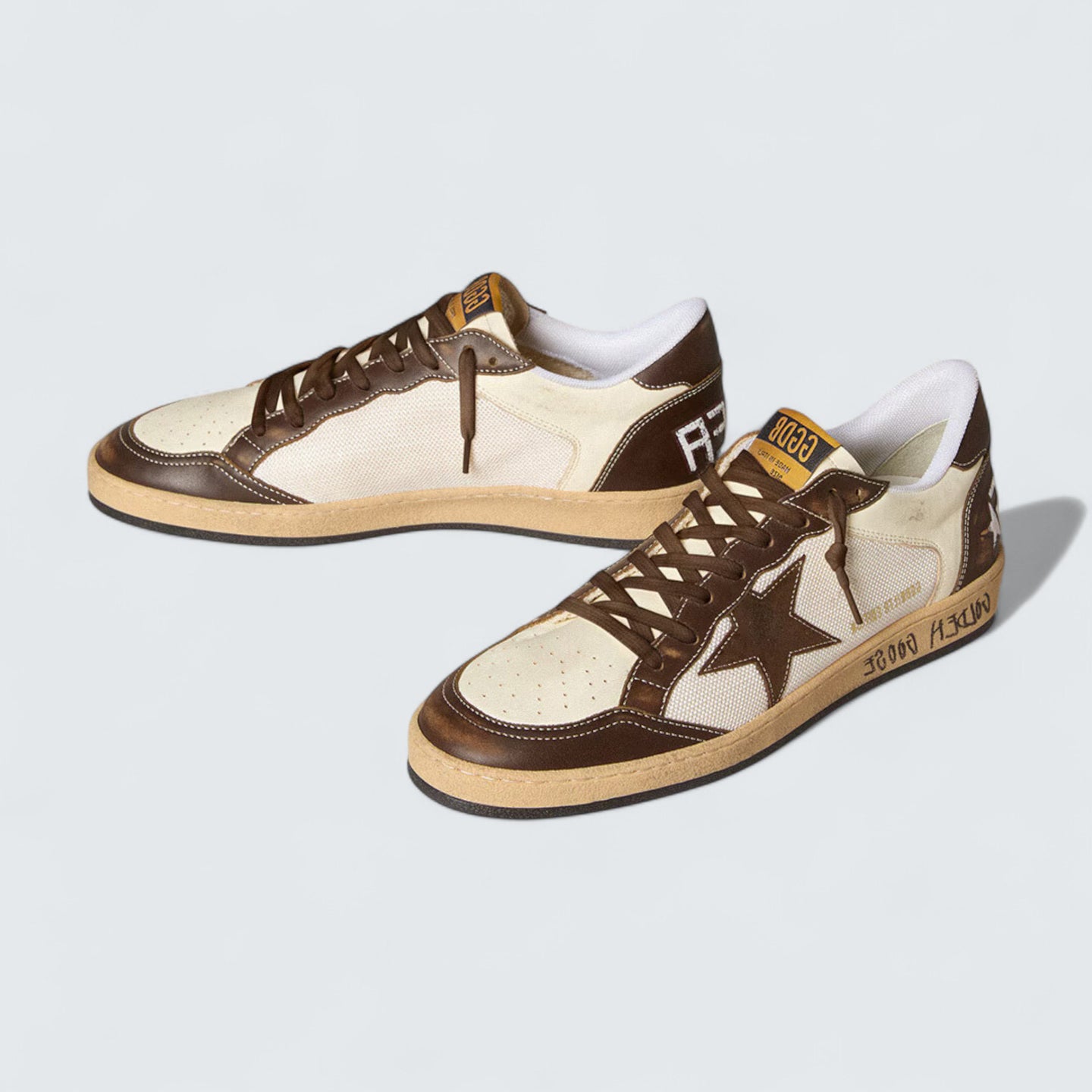 Ball Star 'Cream-White Nappa and Mesh with Brown Suede Star and Brown Leather Inserts'