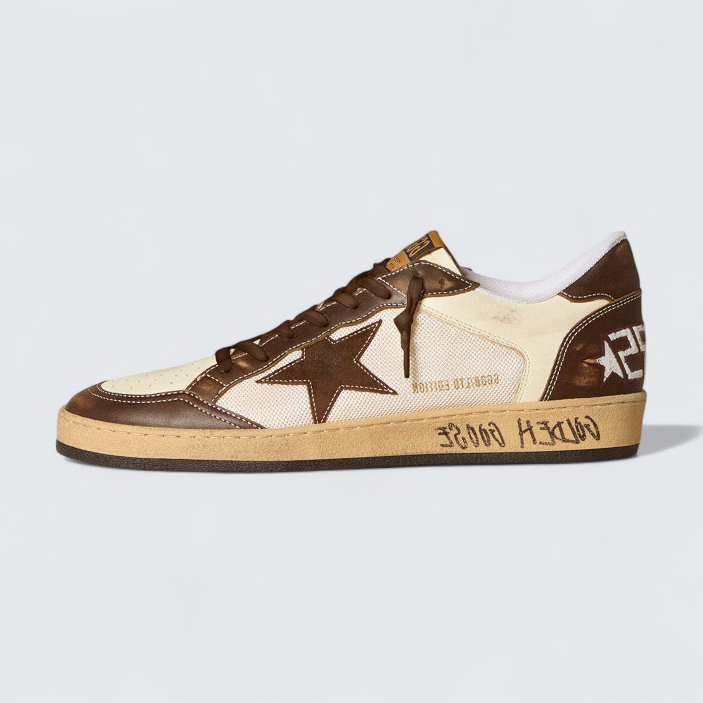 Ball Star 'Cream-White Nappa and Mesh with Brown Suede Star and Brown Leather Inserts'