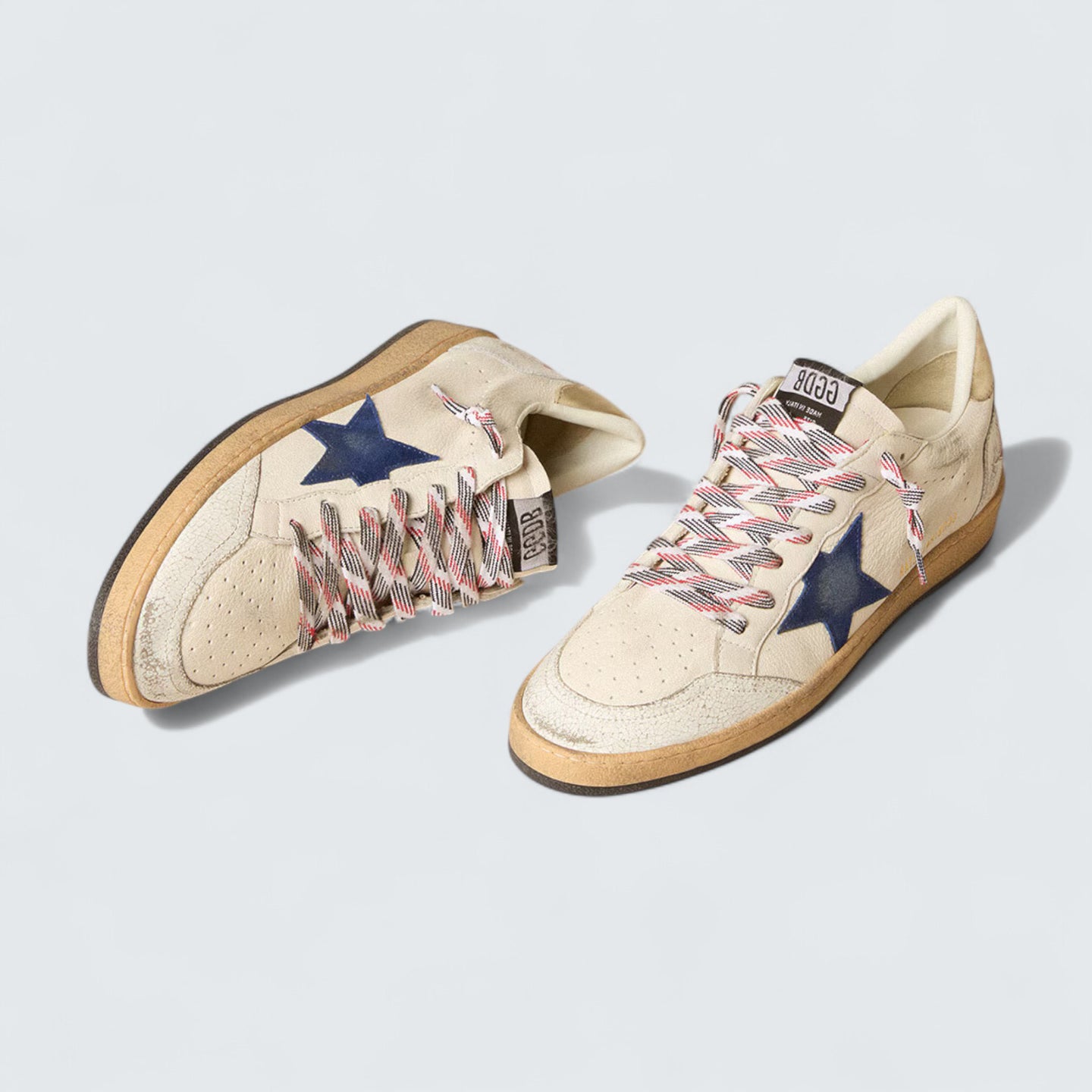 Ball Star 'White Nappa Leather with Blue Suede Star and Platinum Metallic Leather Heel Tab'
