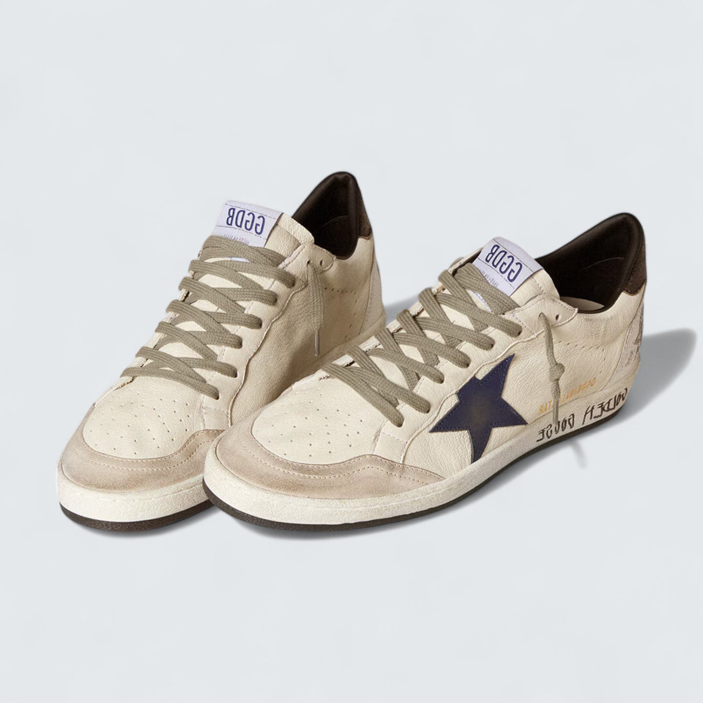 Ball Star 'Off-White Nappa Leather with Navy Blue Leather Star and Black Metallic Leather Heel Tab'