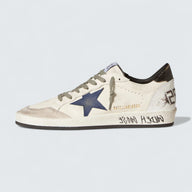Ball Star 'Off-White Nappa Leather with Navy Blue Leather Star and Black Metallic Leather Heel Tab'