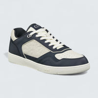 B27 Uptown Low-Top Sneaker ’Navy Blue and White Grained Calfskin with White Dior Gravity Leather’