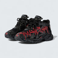 Runner Graffiti Sneaker in Black and Red Mesh and Nylon