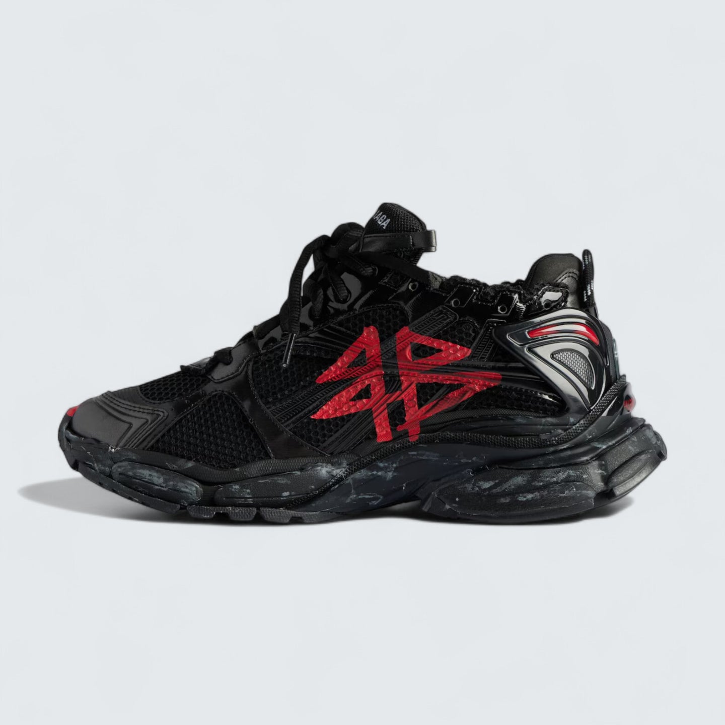 Runner Graffiti Sneaker in Black and Red Mesh and Nylon