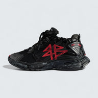 Runner Graffiti Sneaker in Black and Red Mesh and Nylon
