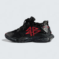 Runner Graffiti Sneaker in Black and Red Mesh and Nylon