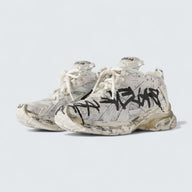 Runner Graffiti Sneaker in White and Black Mesh and Nylon