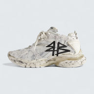 Runner Graffiti Sneaker in White and Black Mesh and Nylon