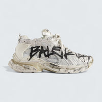 Runner Graffiti Sneaker in White and Black Mesh and Nylon