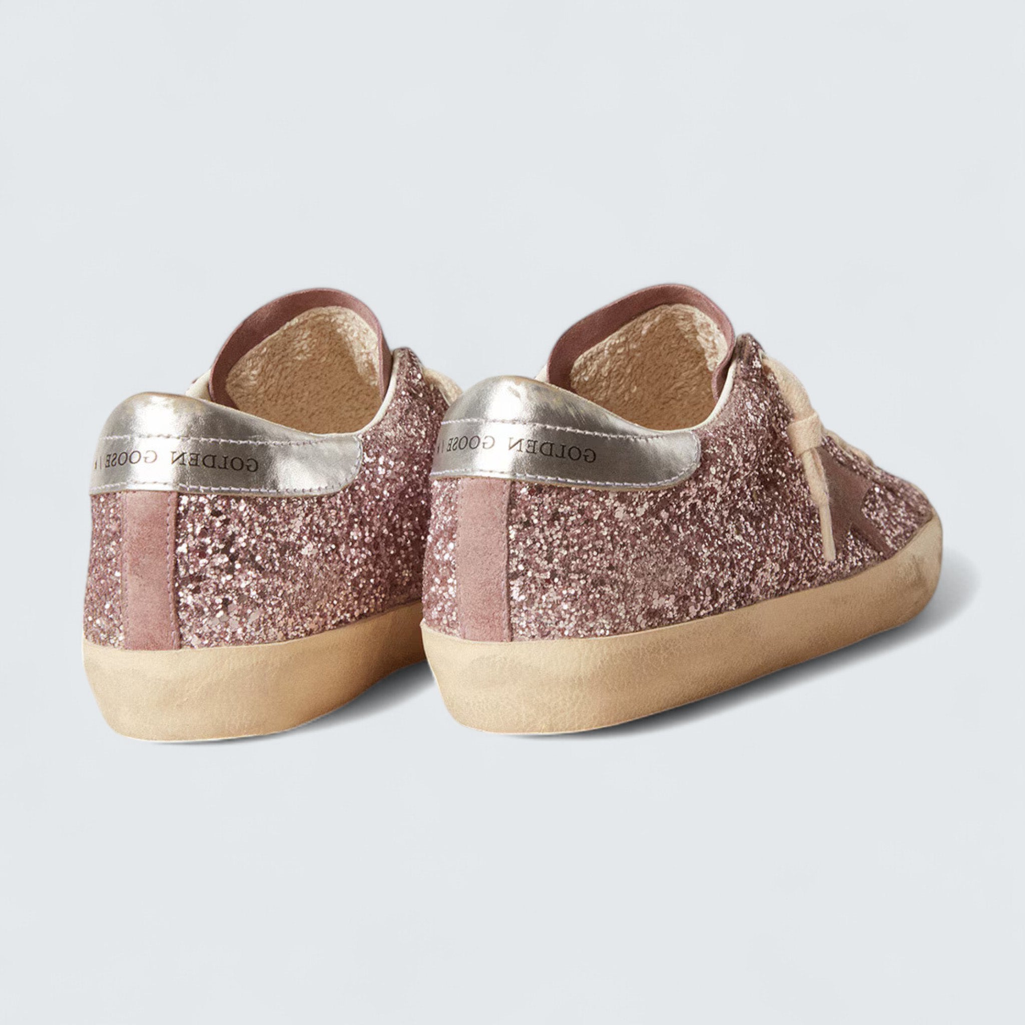 Super-Star LTD 'Pink Glitter with Suede Star and Silver Heel Tab'