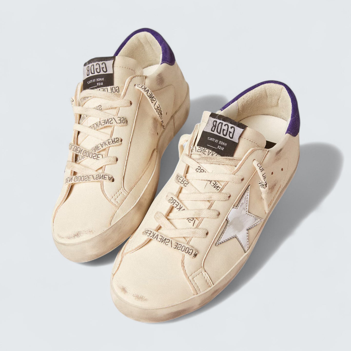 Super-Star LTD 'White Nappa with Silver Metallic Star and Purple Suede Heel Tab'
