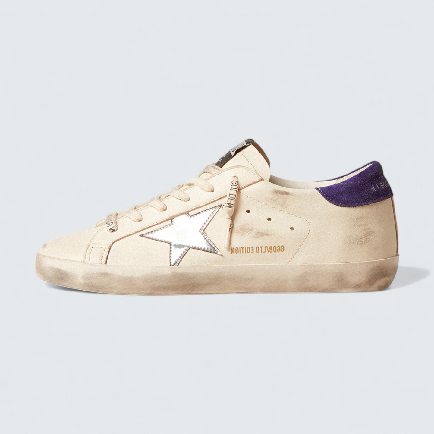Super-Star LTD 'White Nappa with Silver Metallic Star and Purple Suede Heel Tab'