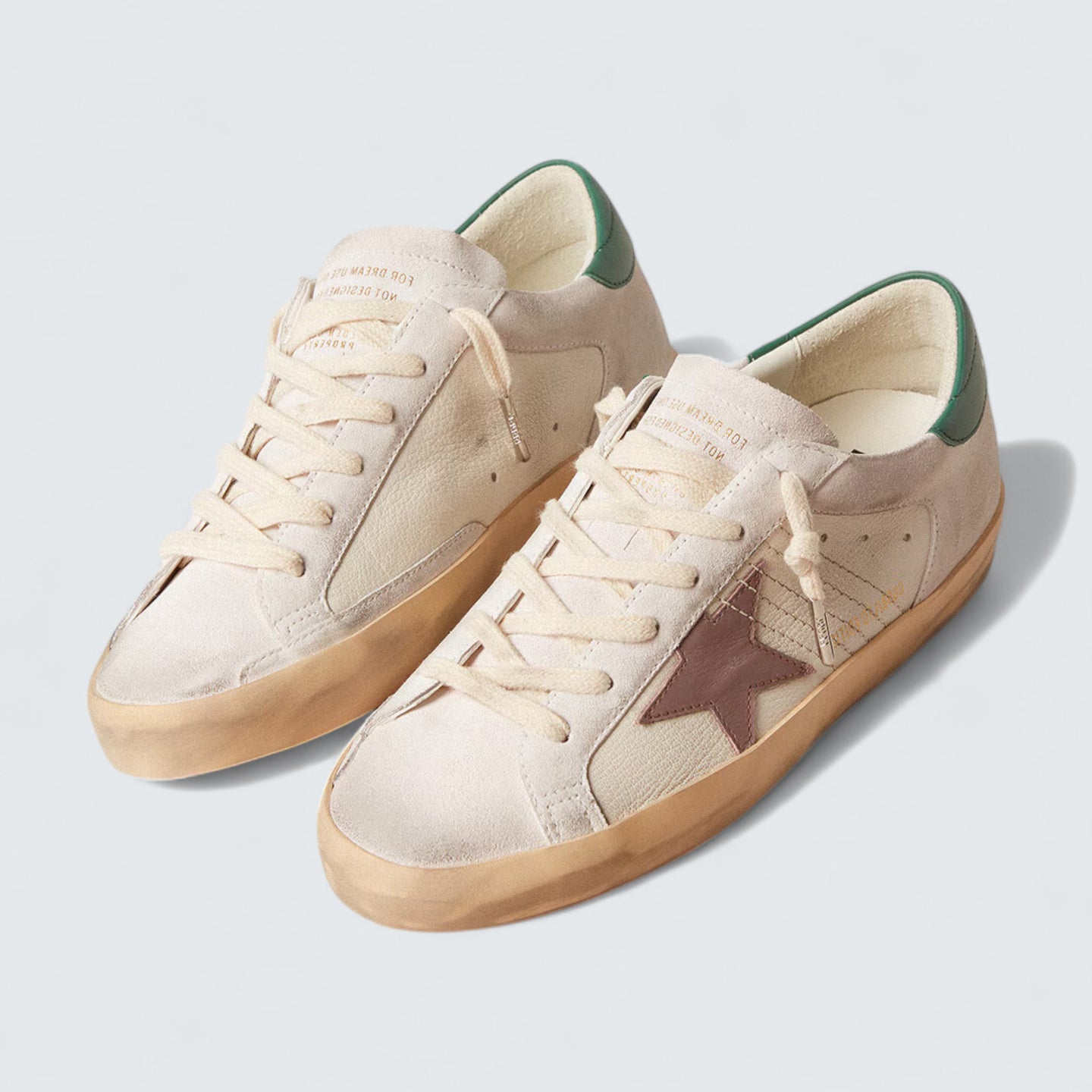 Super-Star LTD 'White Suede with Old Rose Leather Star and Green Heel Tab'