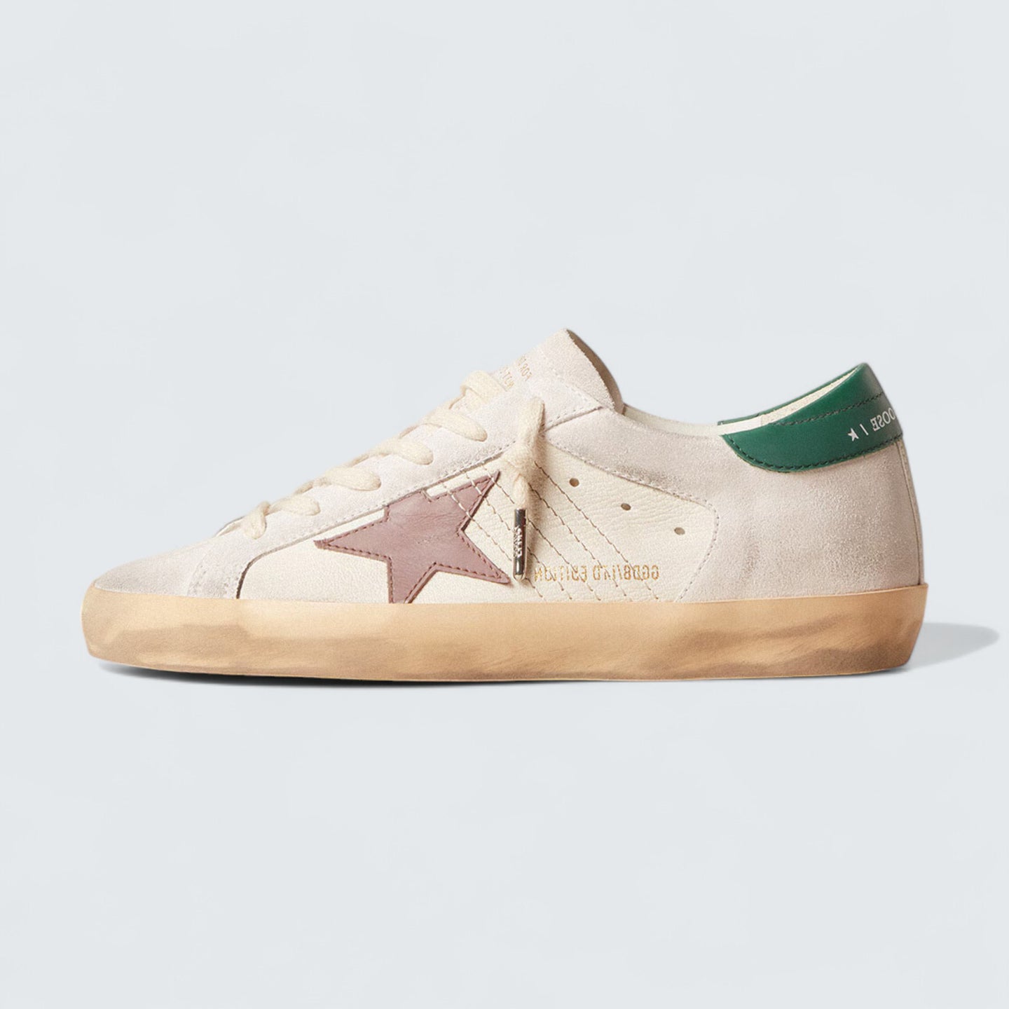 Super-Star LTD 'White Suede with Old Rose Leather Star and Green Heel Tab'