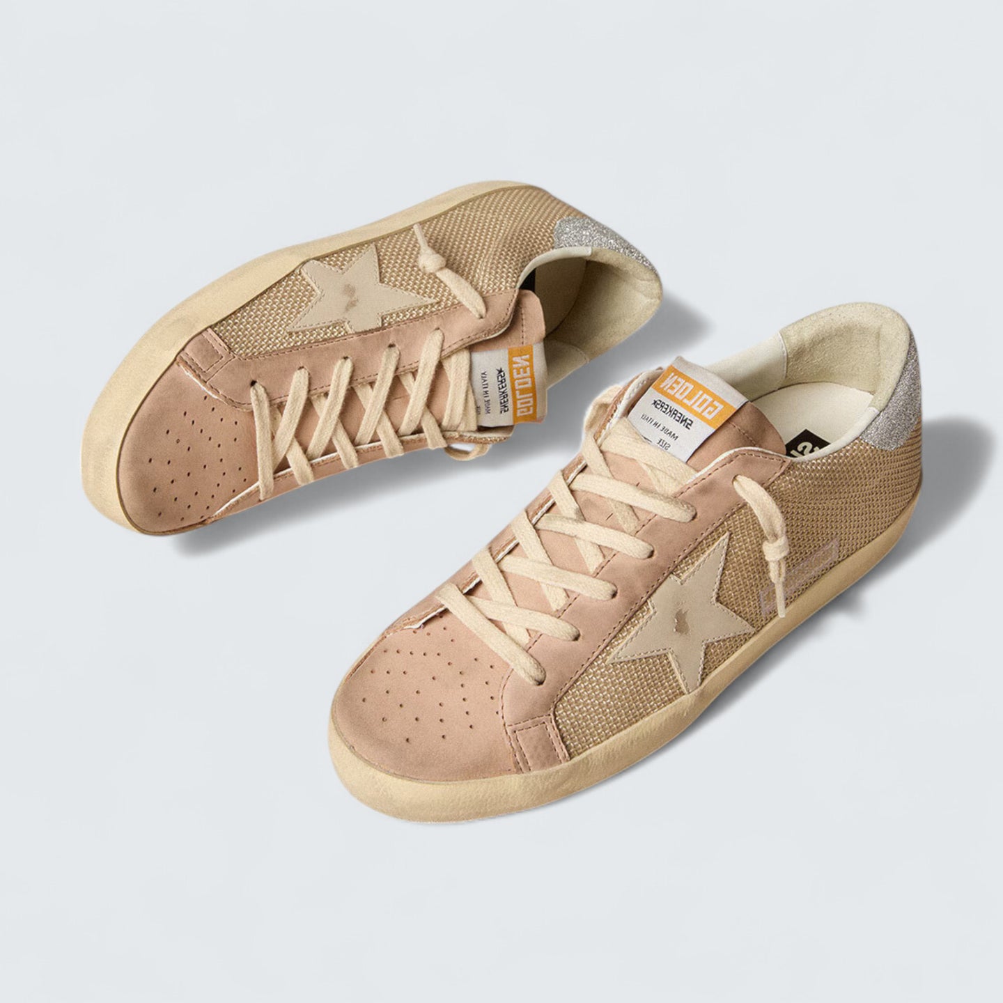 Super-Star LTD 'White Mesh and Pink Nubuck with Swarovski Crystals Heel Tab'