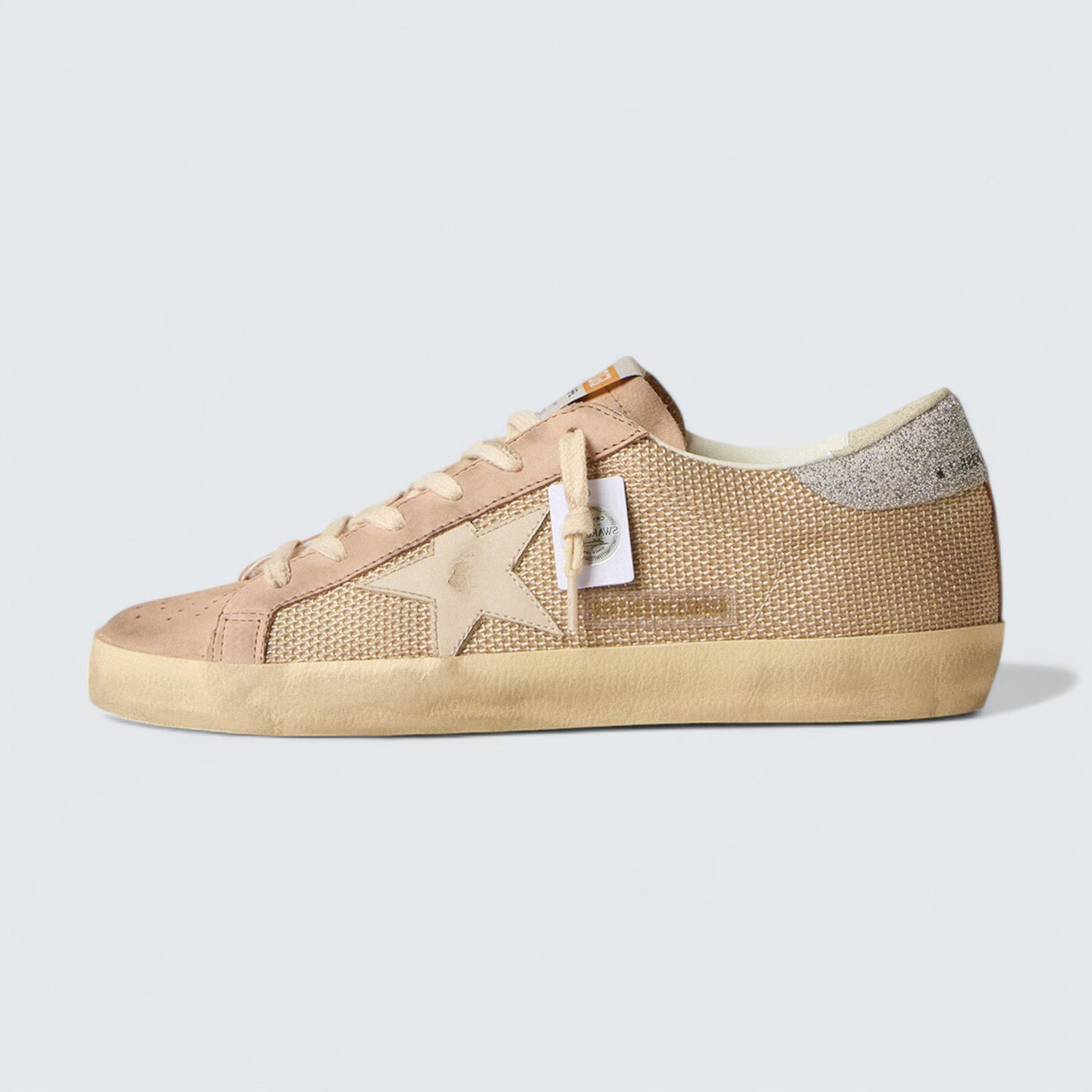 Super-Star LTD 'White Mesh and Pink Nubuck with Swarovski Crystals Heel Tab'