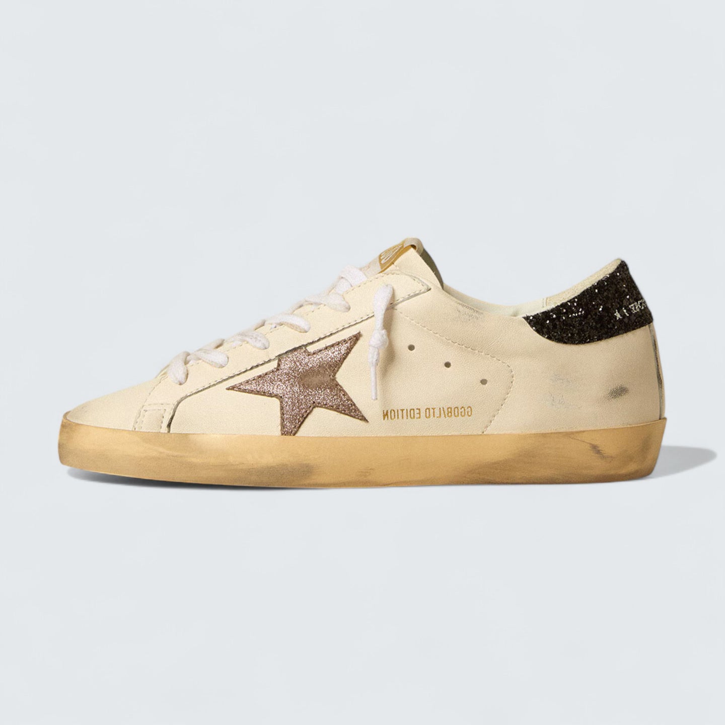 Super-Star LTD 'White Leather with Laminated Leather Star and Black Glitter Heel Tab'