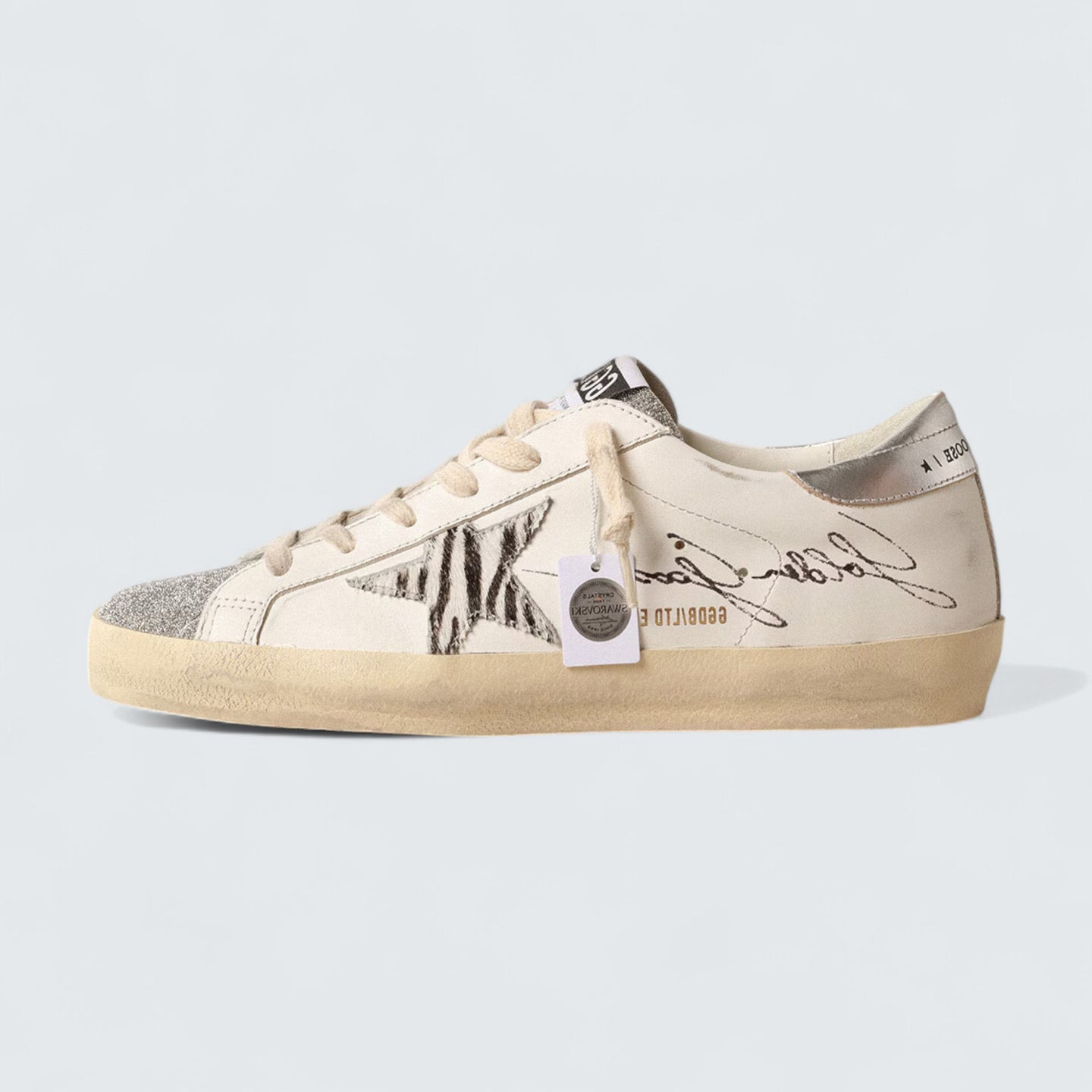 Super-Star LTD 'White Leather with Silver Swarovski Crystal Tongue'