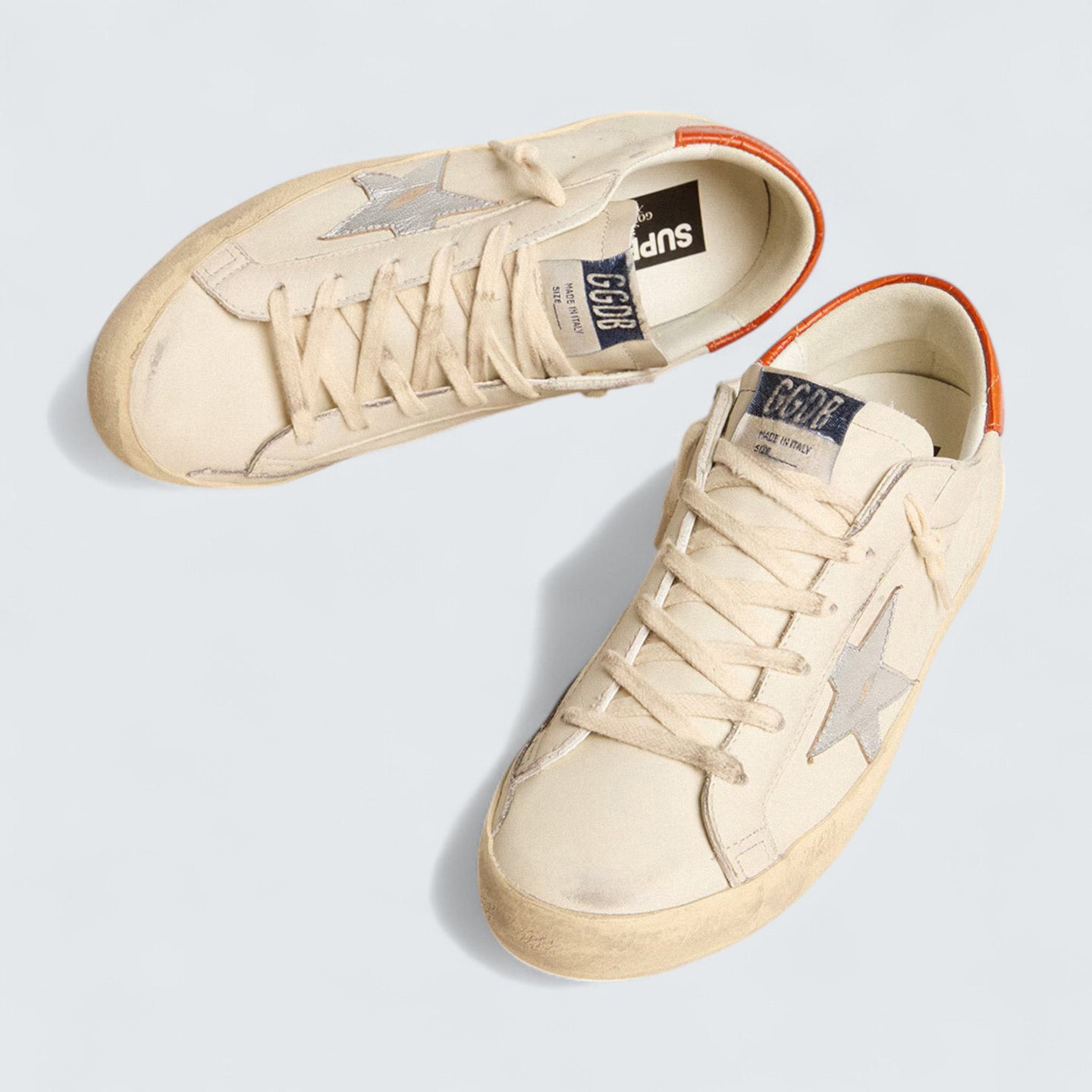 Super-Star LTD 'White Leather with Silver Leather Star and Croc-Print Leather Heel Tab'