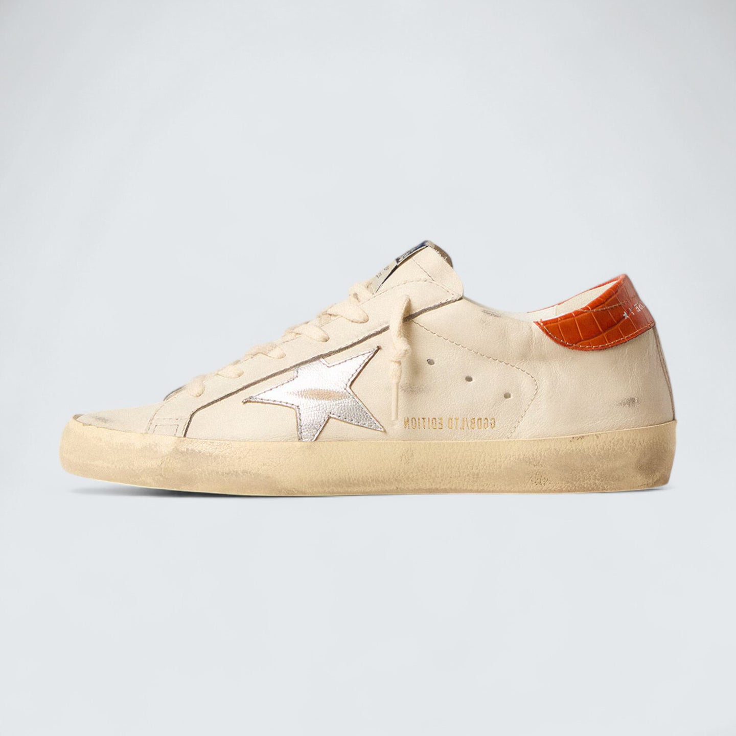 Super-Star LTD 'White Leather with Silver Leather Star and Croc-Print Leather Heel Tab'