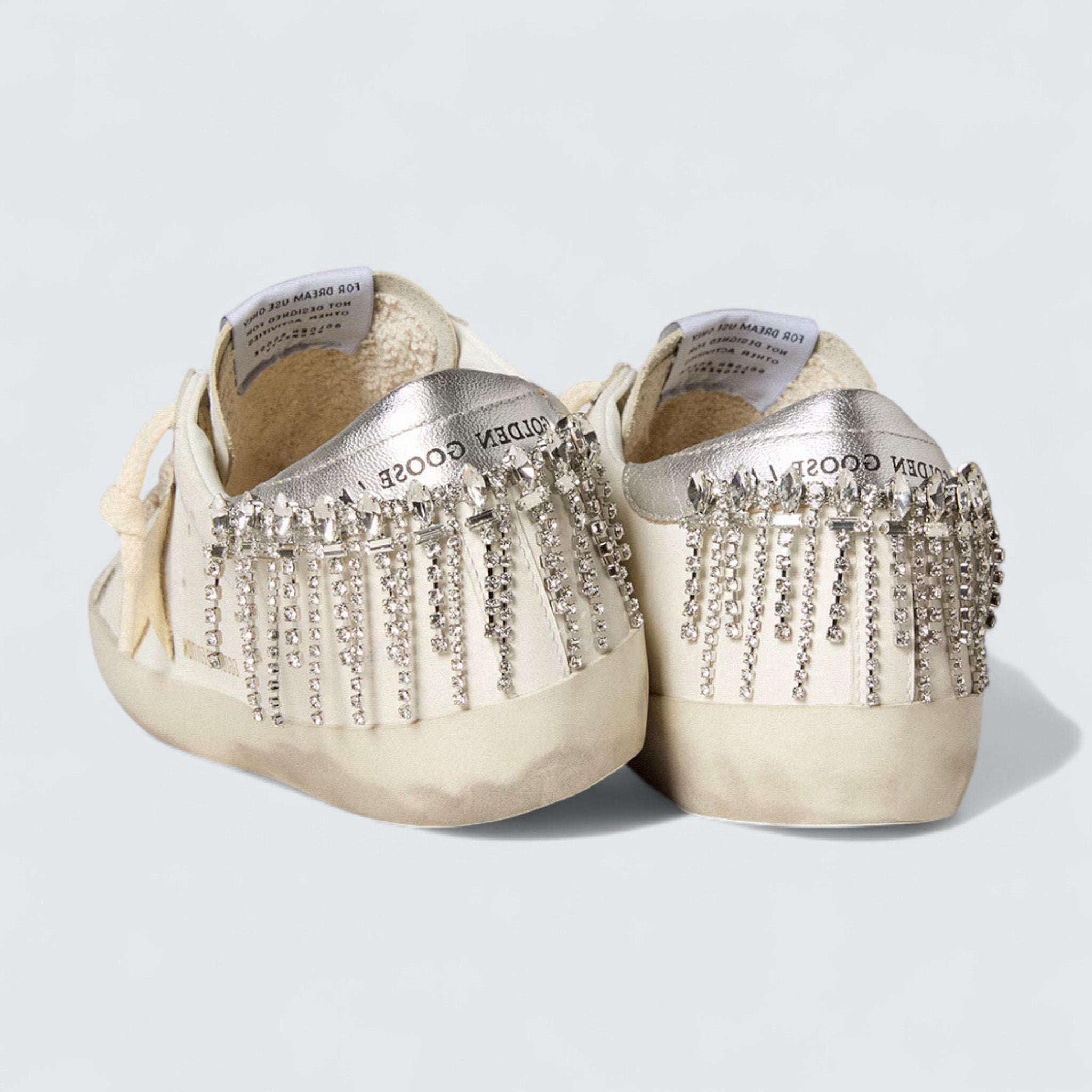 Super-Star LTD 'White Leather with Yellow Suede Star and Silver Metallic Leather Heel Tab with Crystals'