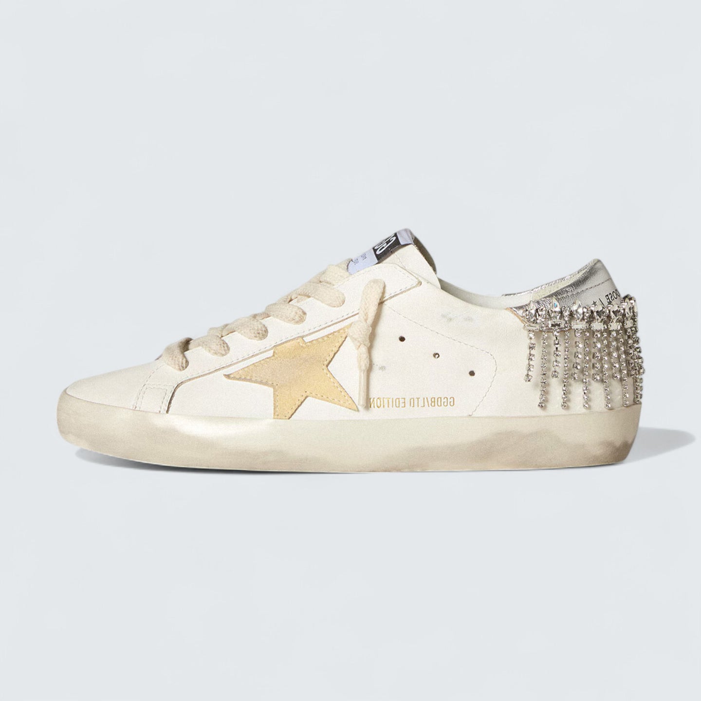 Super-Star LTD 'White Leather with Yellow Suede Star and Silver Metallic Leather Heel Tab with Crystals'