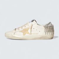 Super-Star LTD 'White Leather with Yellow Suede Star and Silver Metallic Leather Heel Tab with Crystals'