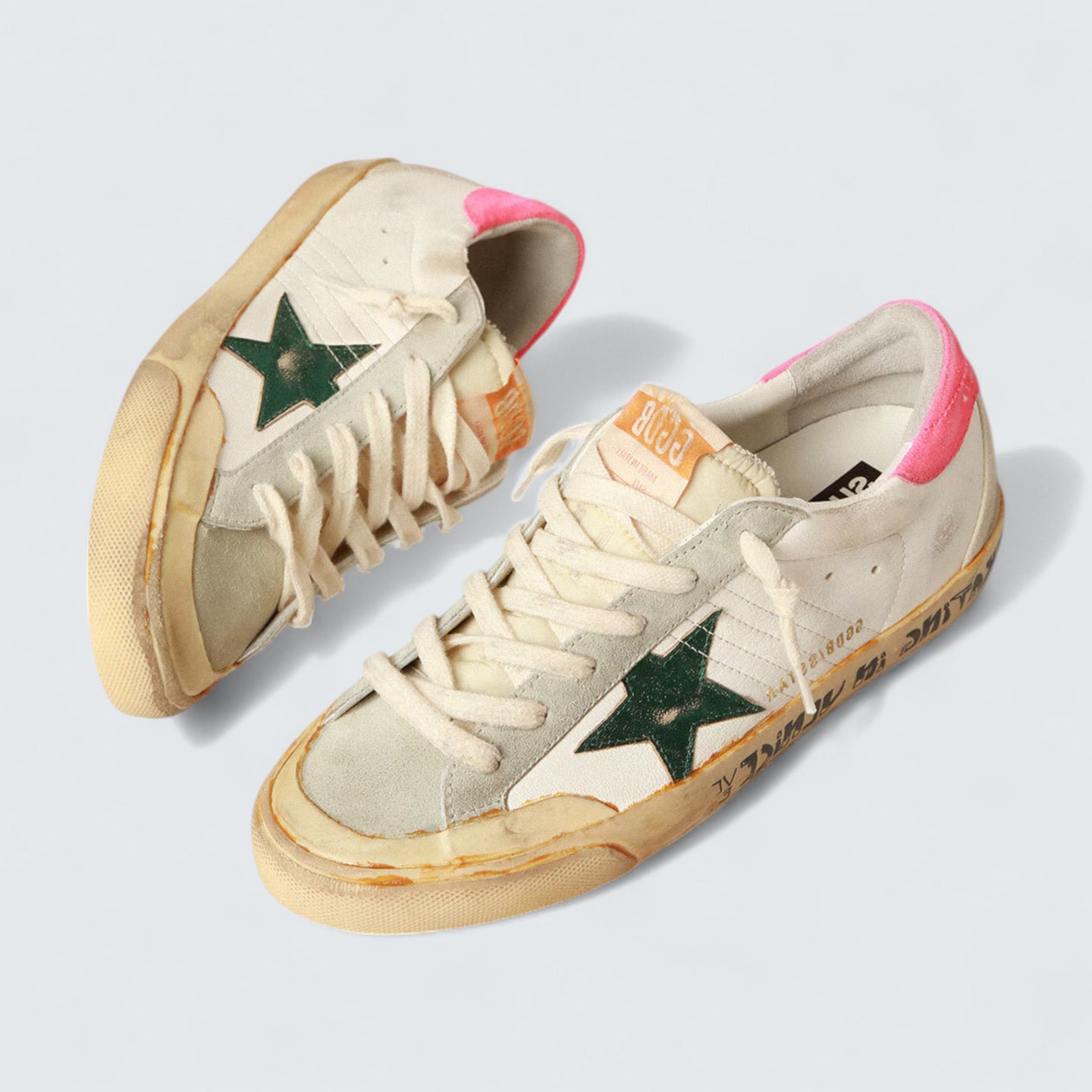 Super-Star Penstar 'Beige Nappa with Emerald-Green Star and Fluorescent Lobster Heel Tab'