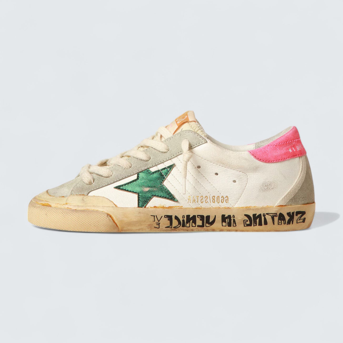 Super-Star Penstar 'Beige Nappa with Emerald-Green Star and Fluorescent Lobster Heel Tab'