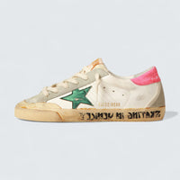 Super-Star Penstar 'Beige Nappa with Emerald-Green Star and Fluorescent Lobster Heel Tab'