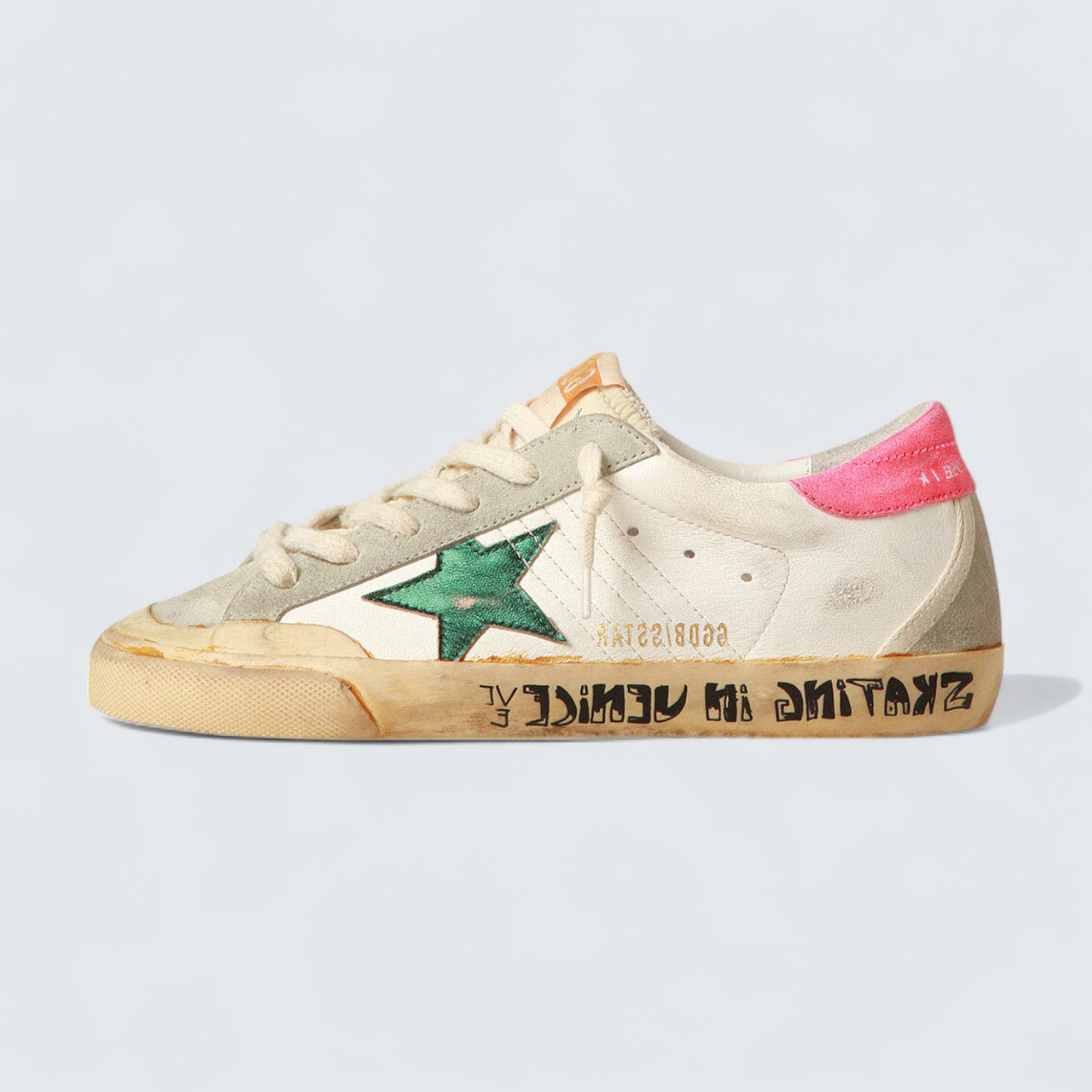 Super-Star Penstar 'Beige Nappa with Emerald-Green Star and Fluorescent Lobster Heel Tab'