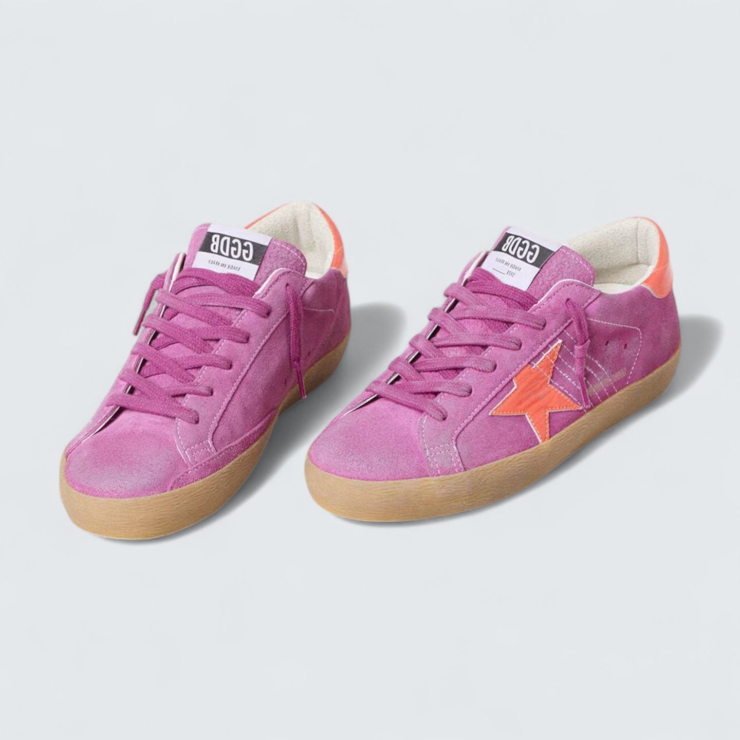 Super-Star 'Fuchsia Suede with Fluorescent Orange Laminated Leather Star and Heel Tab'