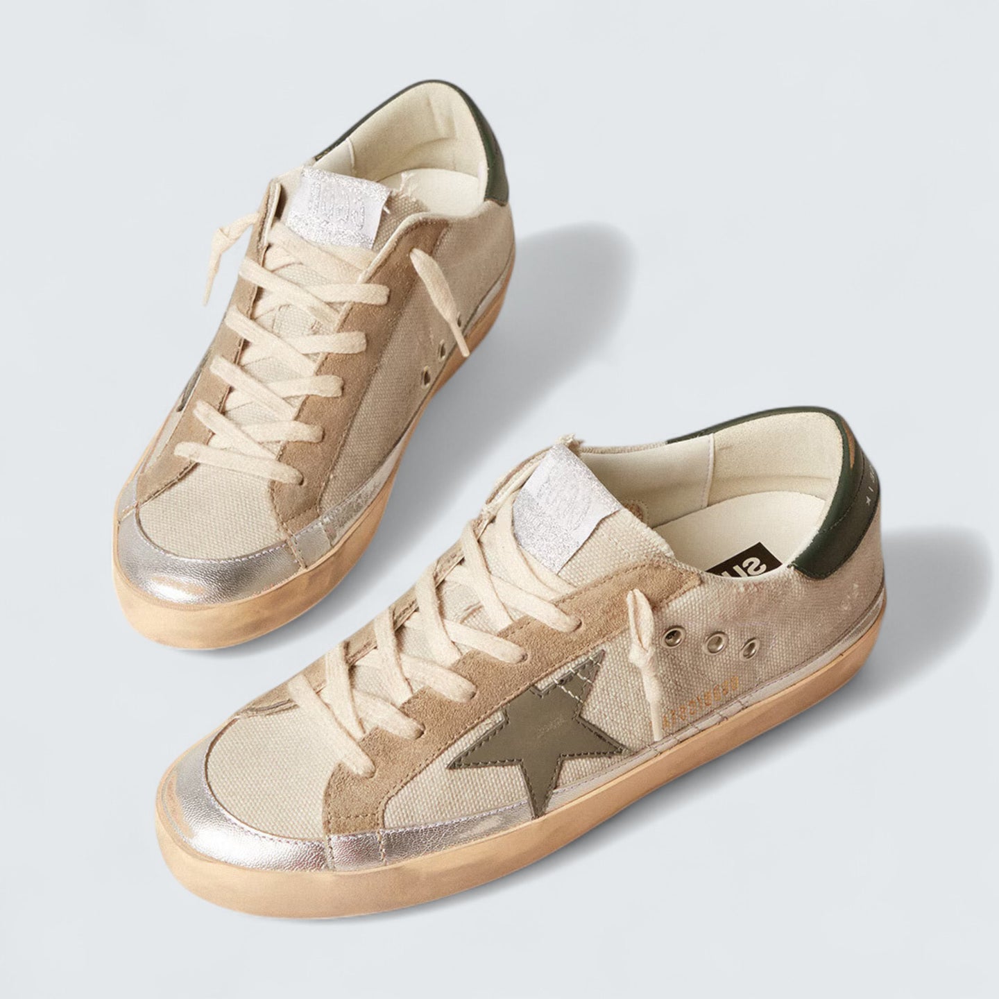 Super-Star 'Gray Canvas with Green Leather Star and Heel Tab'