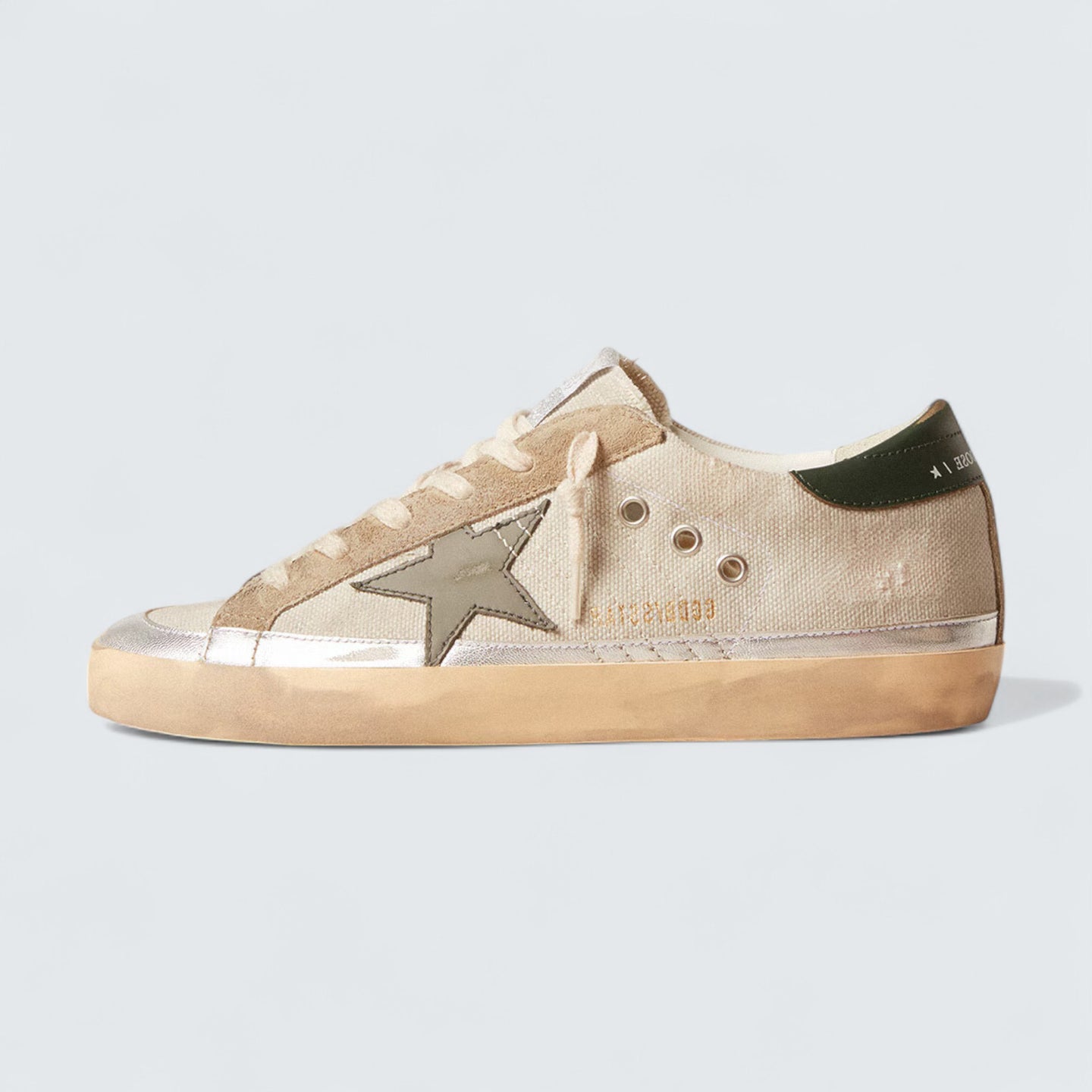 Super-Star 'Gray Canvas with Green Leather Star and Heel Tab'