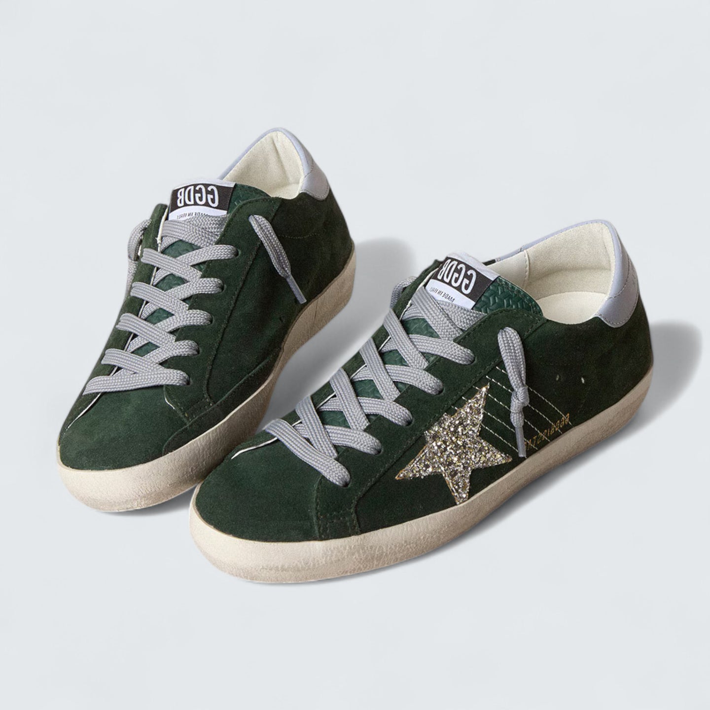 Super-Star 'Green Suede with Silver Glitter Star and Leather Heel Tab'