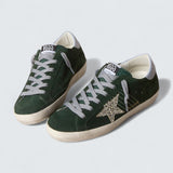 Super-Star 'Green Suede with Silver Glitter Star and Leather Heel Tab'