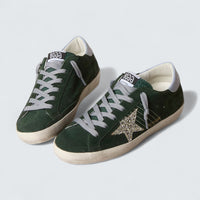 Super-Star 'Green Suede with Silver Glitter Star and Leather Heel Tab'