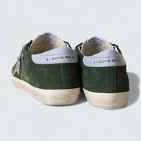 Super-Star 'Green Suede with Silver Glitter Star and Leather Heel Tab'