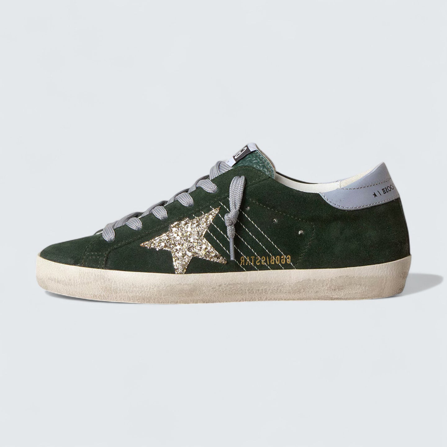 Super-Star 'Green Suede with Silver Glitter Star and Leather Heel Tab'