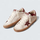Super-Star 'White Suede with Burgundy Leather Star and Heel Tab'
