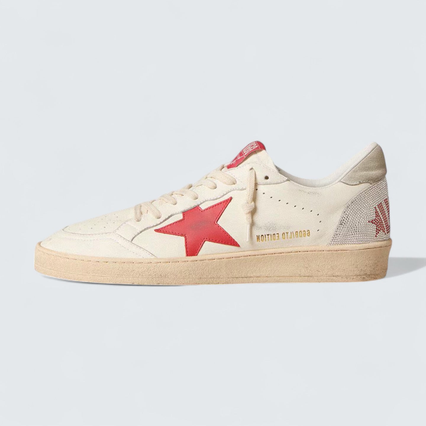 Ball Star 'Valentine’s Day White Leather with Red Leather Star and Red Swarovski Lettering'