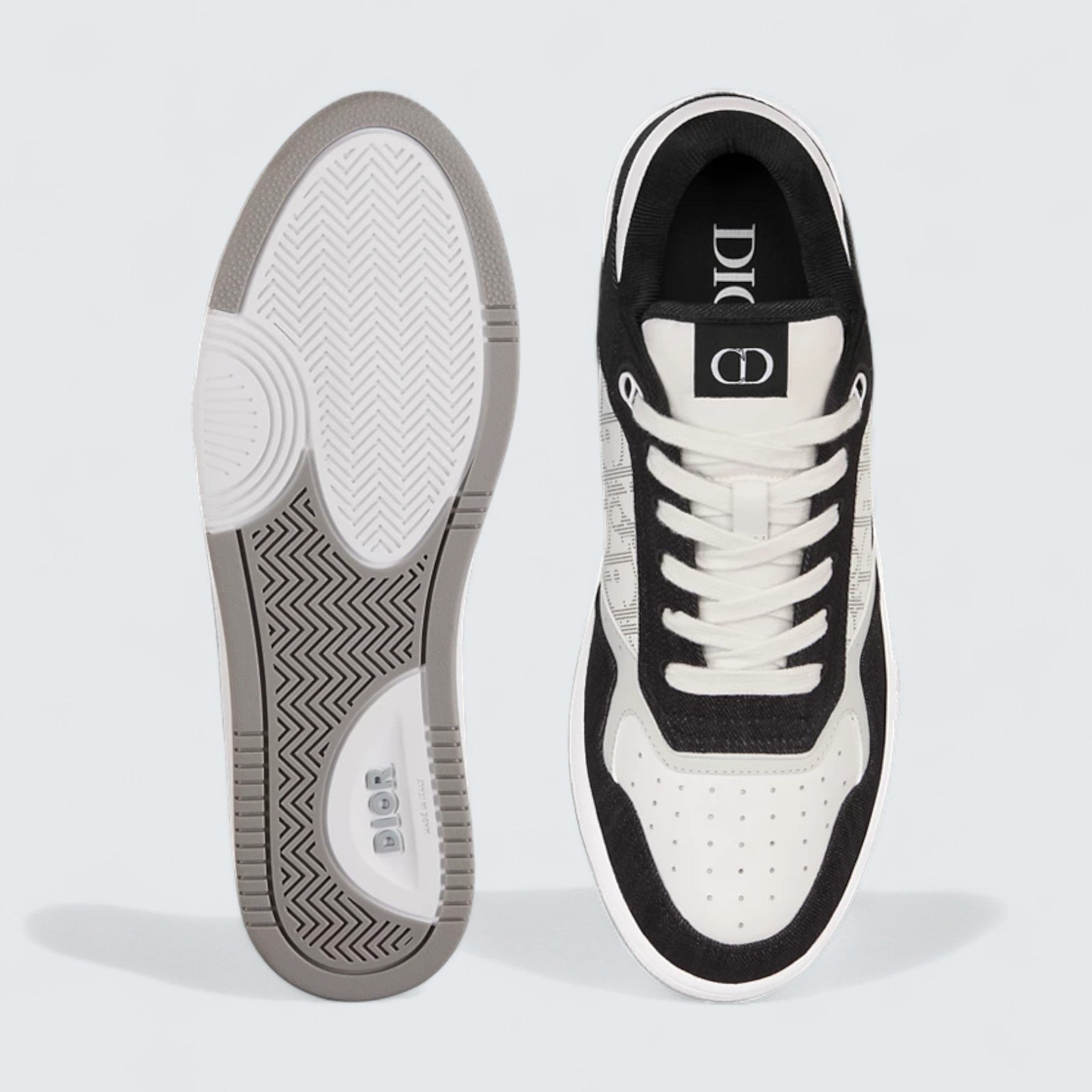 B27 Uptown Low-Top Sneaker ’White Smooth Calfskin, Black Denim and White Dior Oblique Galaxy Leather’