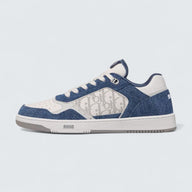 B27 Uptown Low-Top Sneaker ’White Smooth Calfskin, Blue Denim and White Dior Oblique Galaxy Leather’
