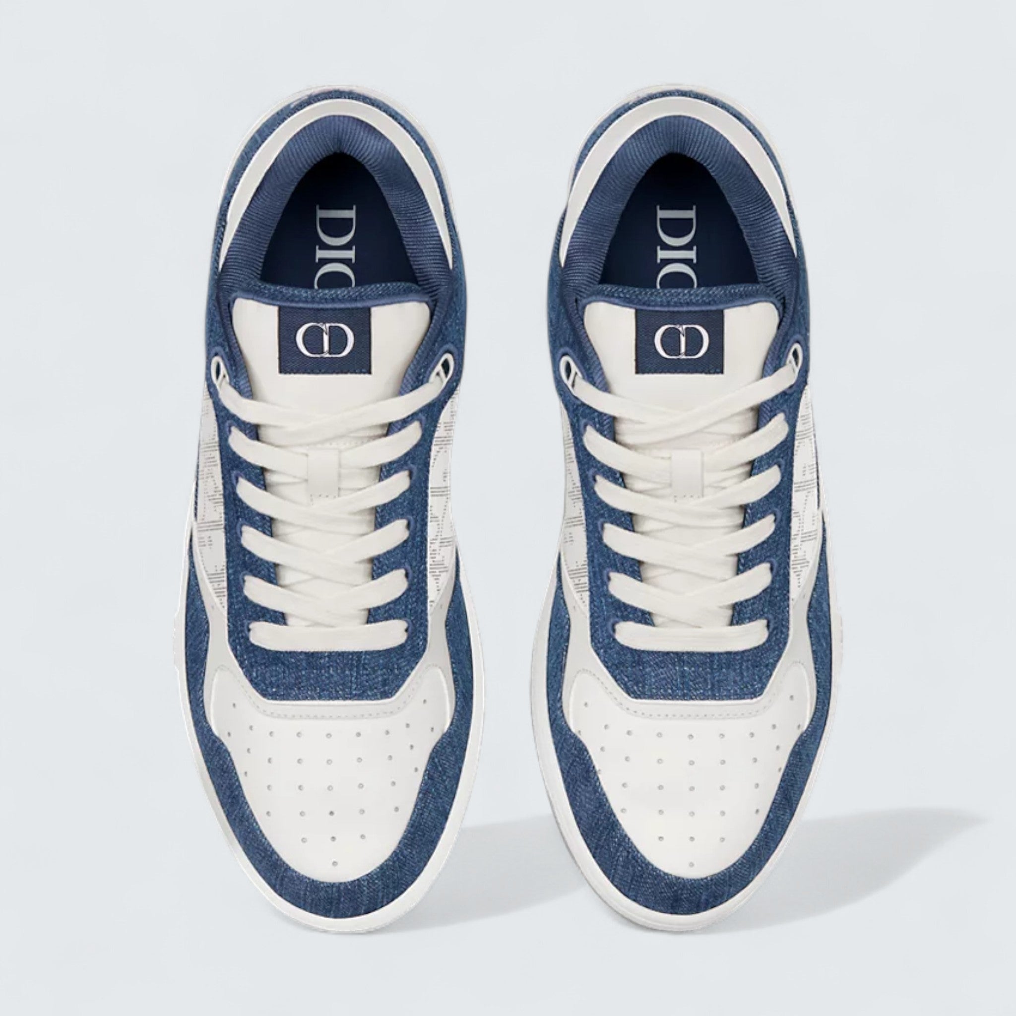 B27 Uptown Low-Top Sneaker ’White Smooth Calfskin, Blue Denim and White Dior Oblique Galaxy Leather’