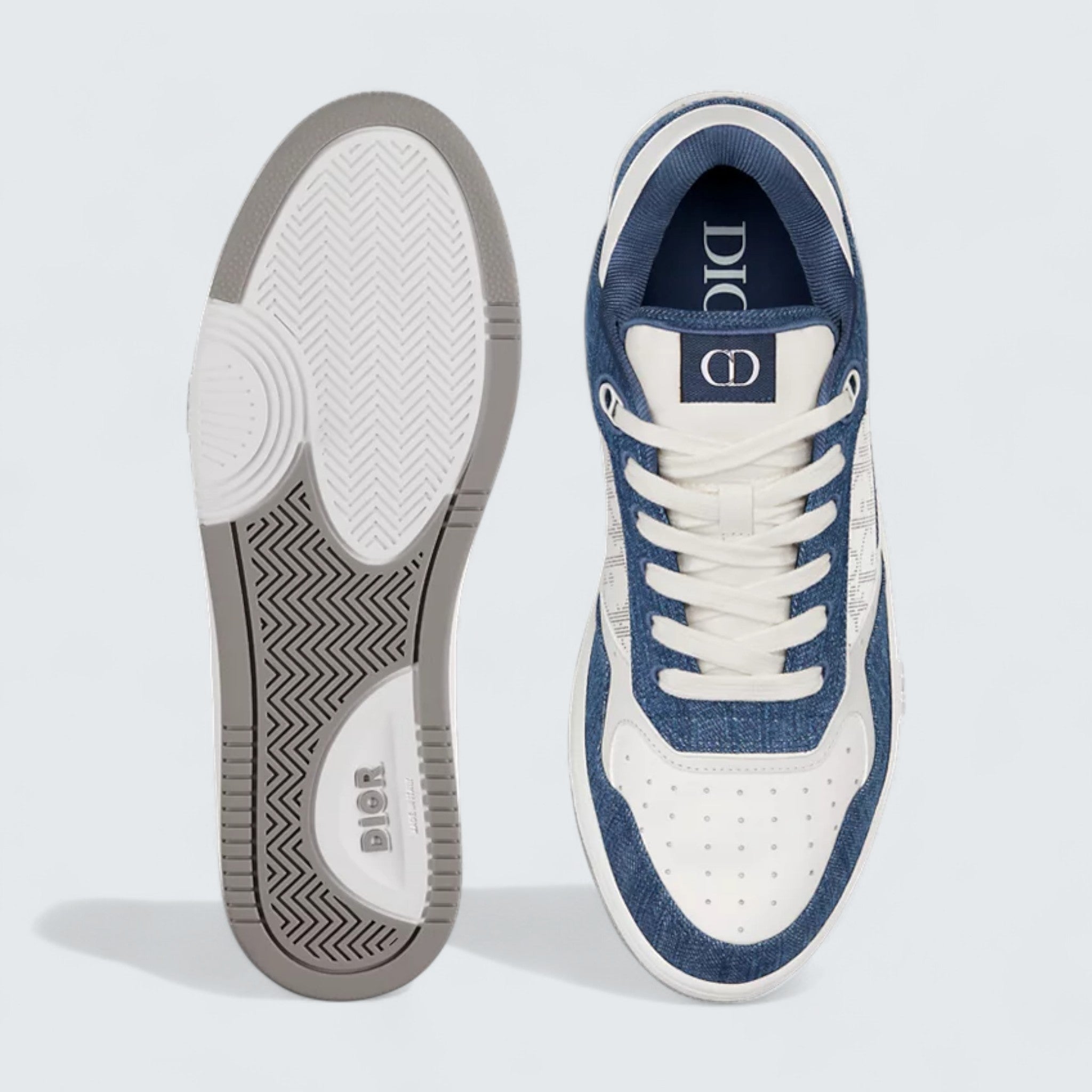 B27 Uptown Low-Top Sneaker ’White Smooth Calfskin, Blue Denim and White Dior Oblique Galaxy Leather’