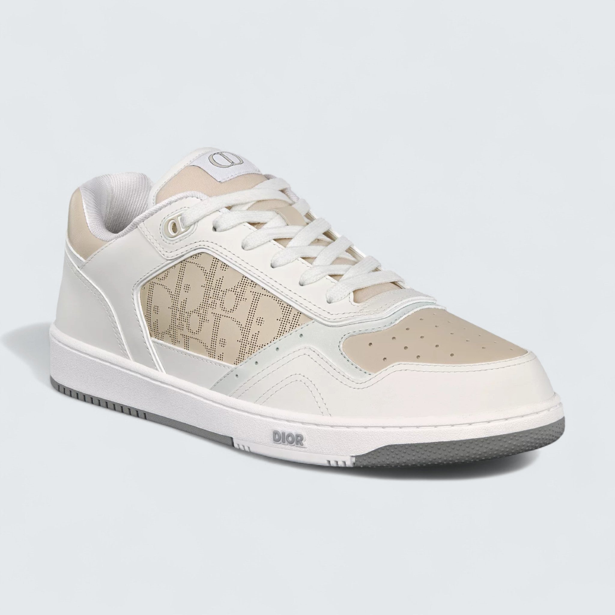 B27 Uptown Low-Top Sneaker ’White and Beige Smooth Calfskin with Beige Dior Oblique Galaxy Leather’