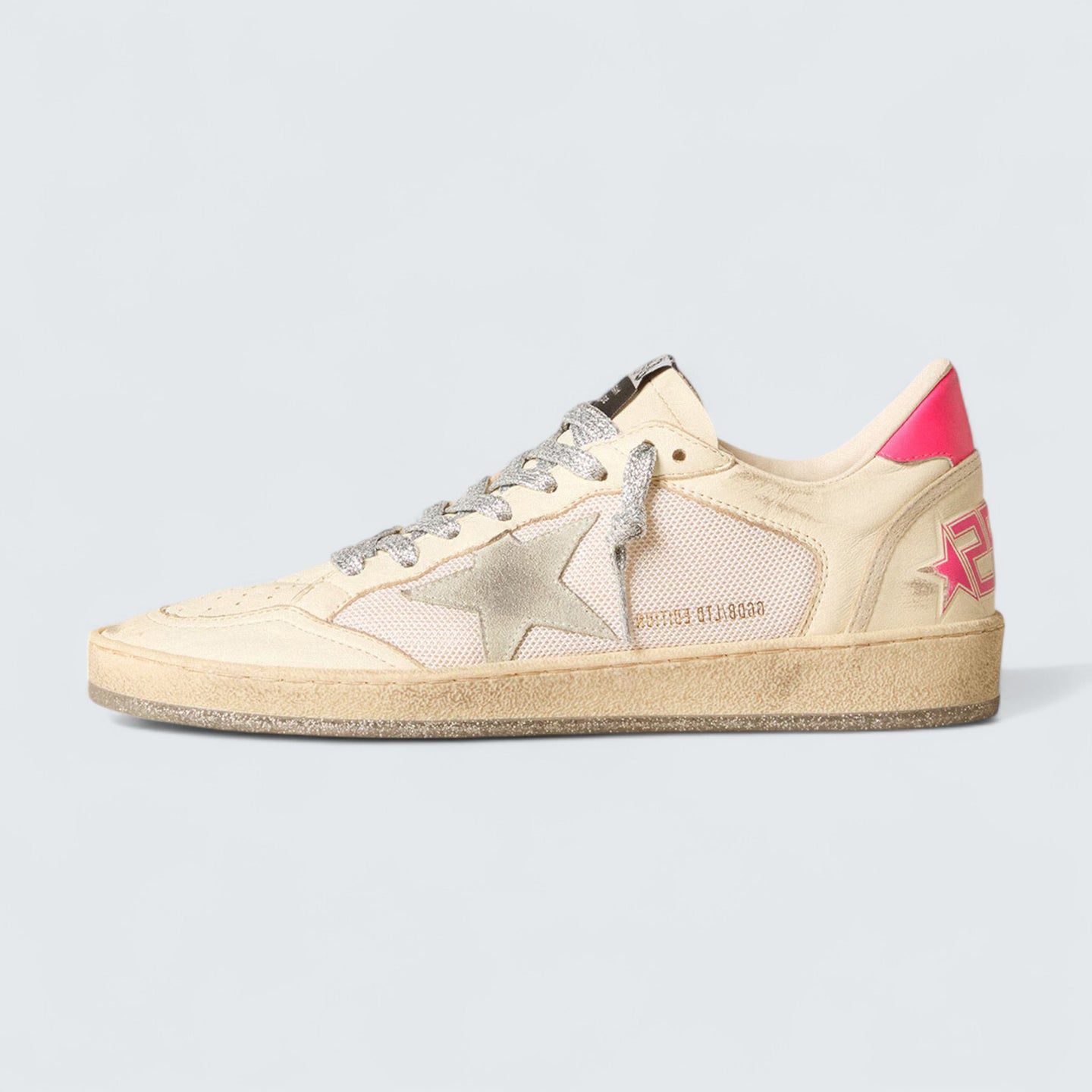 Ball Star LTD 'Cream Nappa and White Mesh with Ice-Gray Suede Star and Fuchsia Leather Heel Tab'